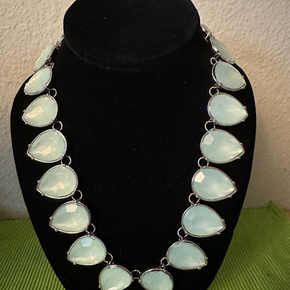 Vintage Faceted Aqua Frosted Teardrop Necklace